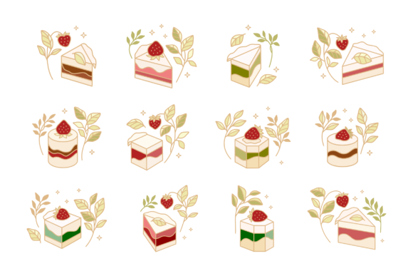 A Sweet Suite for Creators: The Strawberry, Chocolate, Matcha Cakes Hand-Drawn Bundle