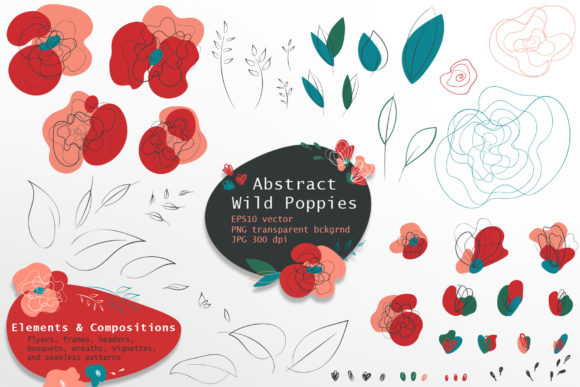 Abstract Wild Poppies: Vibrant Design Bundle