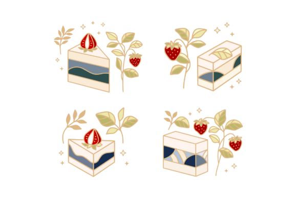 Blue Wave, Leaf, Strawberry Cake: A Versatile Digital Asset Pack for Creative Professionals