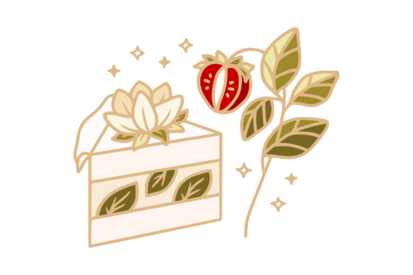 The Sweet Rise of Strawberry Cheese Cake and Flower Leaf Illustration